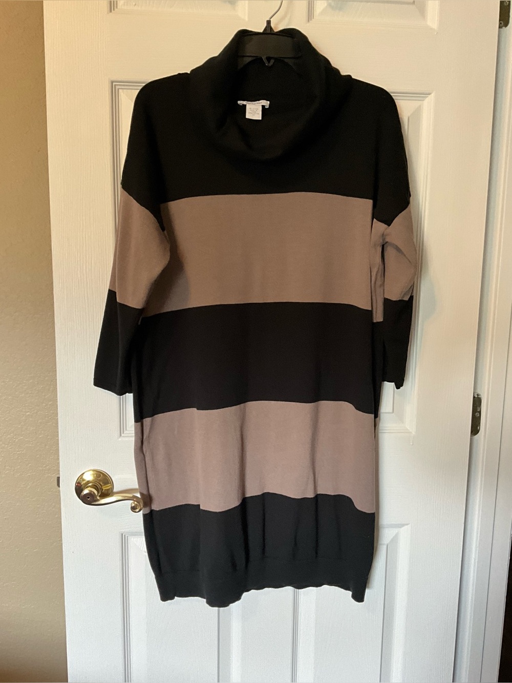 Joan Vass Cotton Colorblock Cowl-Neck Tunic/Dress